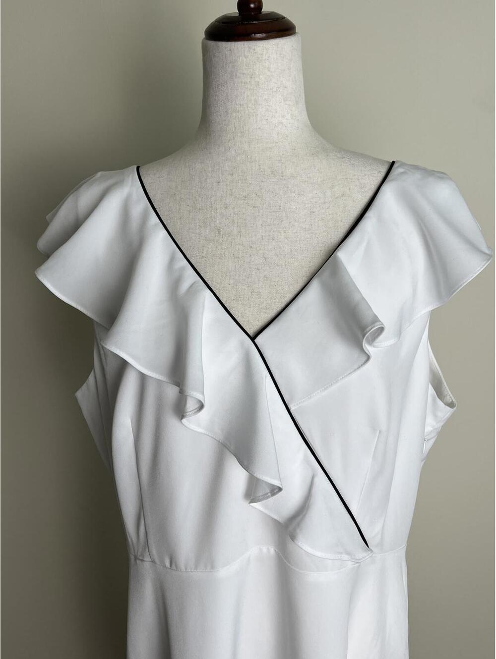 Karl Lagerfeld Paris White Ruffle Wrap Style Dress Size 16 - Picture 3 of 6